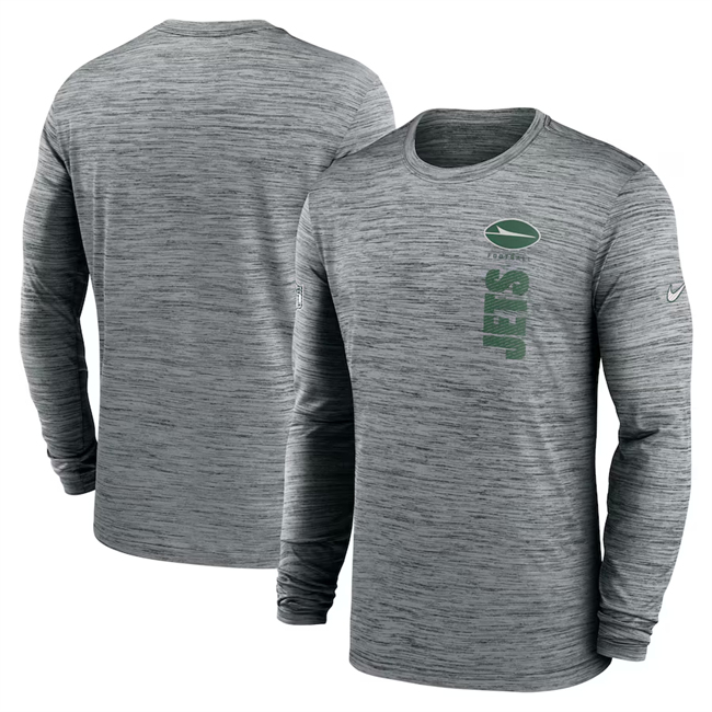 Men's New York Jets Gray 2024 Sideline Team Velocity Performance Long Sleeve T-Shirt